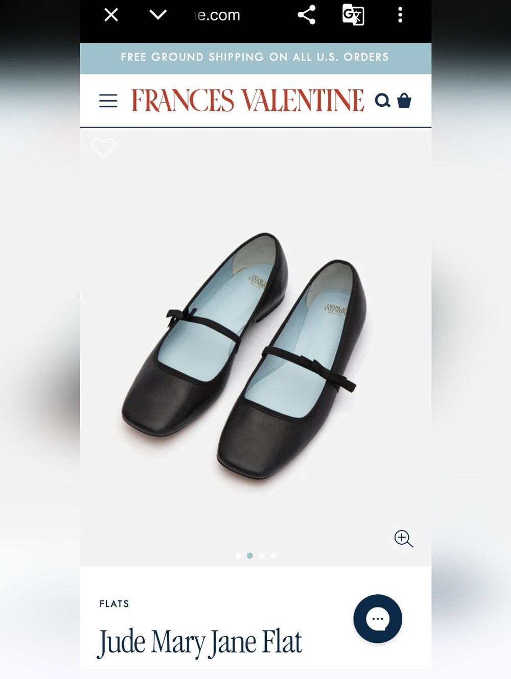 Frances Valentine Jude Mary Jane Flat in Black with Light Blue Lining 9 New